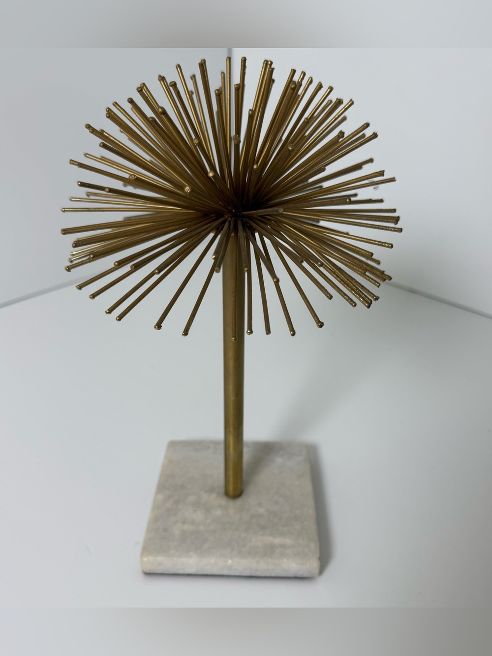 Vintage Hollywood Regency Brass Dandelion Sculpture Solid Marble Base Figurine